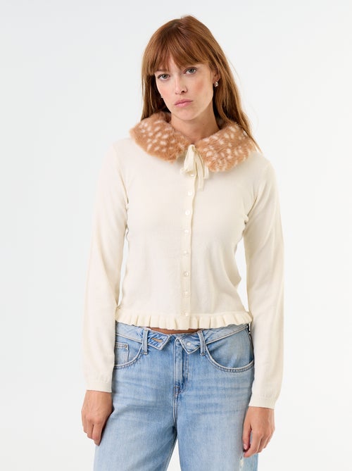 Gilet uni avec fausse fourrure au col - Kiabi