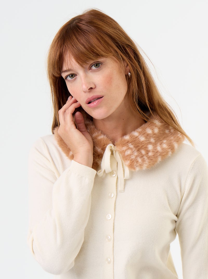 Gilet uni avec fausse fourrure au col Beige - Kiabi