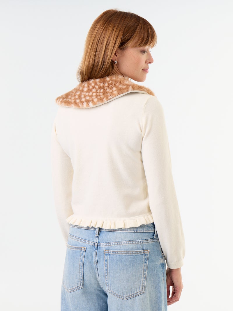 Gilet uni avec fausse fourrure au col Beige - Kiabi
