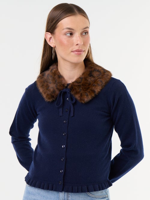 Gilet uni avec fausse fourrure au col - Kiabi