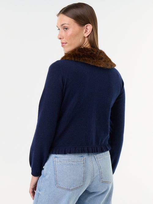 Gilet uni avec fausse fourrure au col - Kiabi