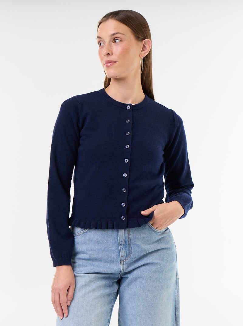Gilet uni avec fausse fourrure au col Bleu - Kiabi