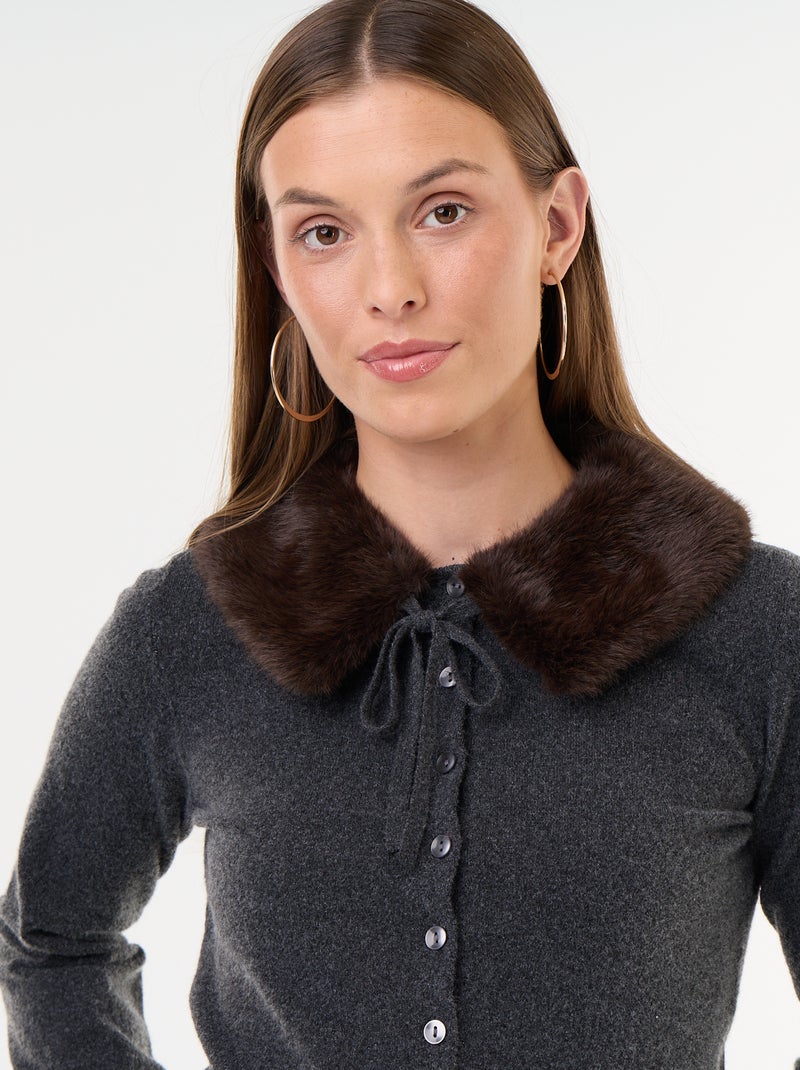 Gilet uni avec fausse fourrure au col Gris - Kiabi