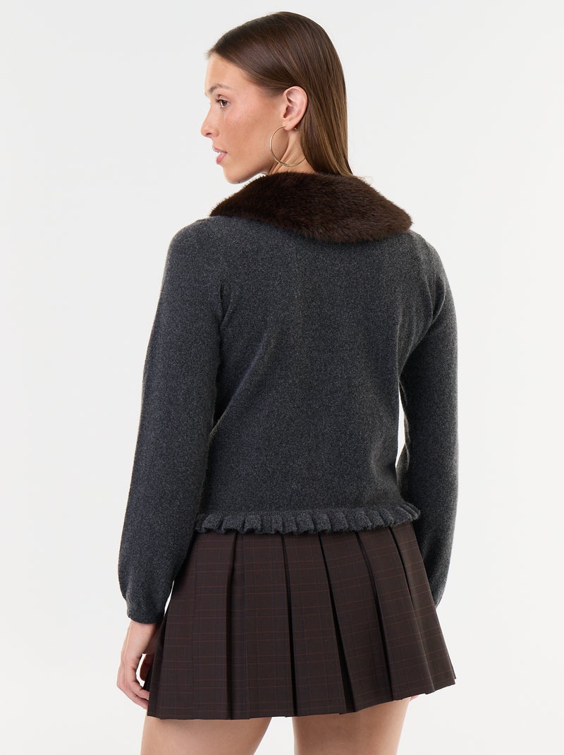 Gilet uni avec fausse fourrure au col Gris - Kiabi