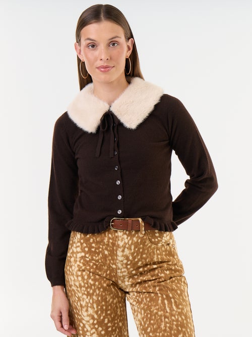 Gilet uni avec fausse fourrure au col - Kiabi