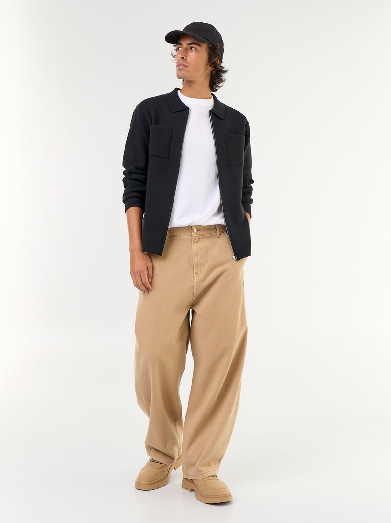 Gilet zippé avec col chemise Noir - Kiabi