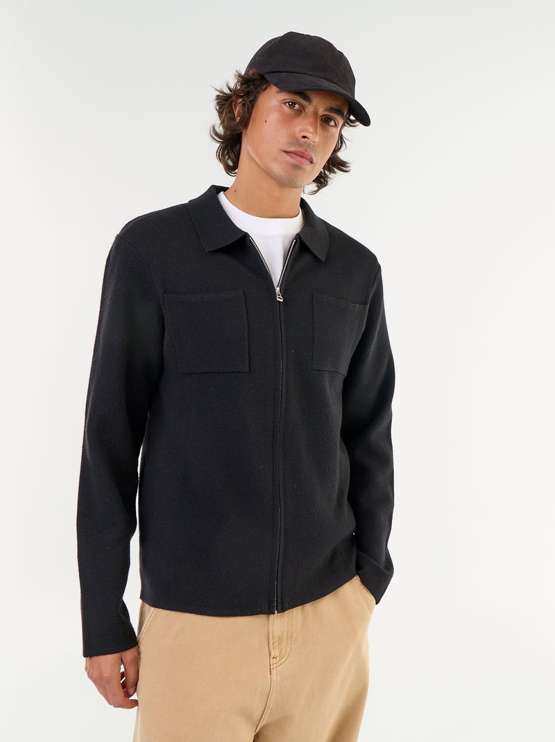 Gilet zippé avec col chemise Noir - Kiabi