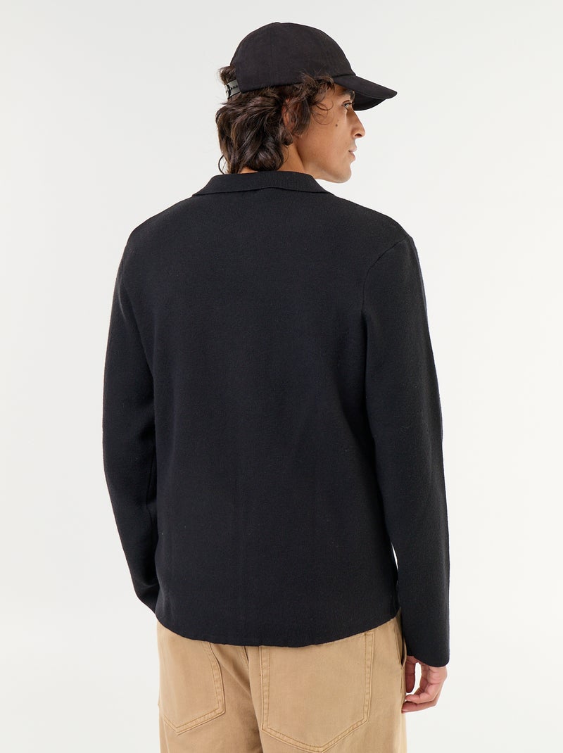 Gilet zippé avec col chemise Noir - Kiabi