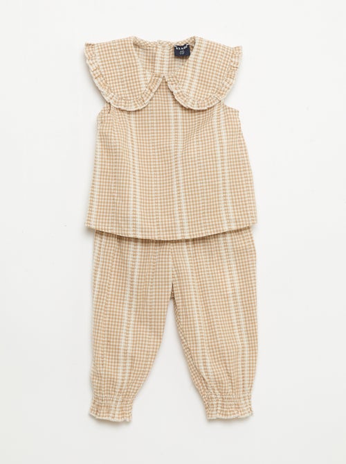 Gingham 2-piece blouse and trousers set - Kiabi