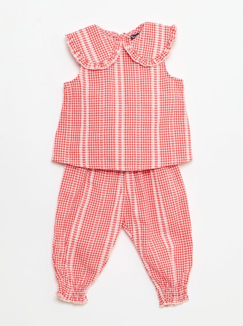 Gingham 2-piece blouse and trousers set - Kiabi