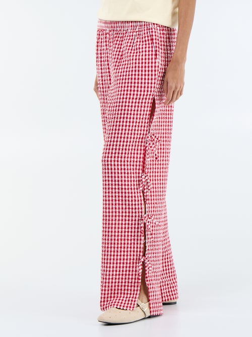 Gingham Check Wide-Leg Trousers - Kiabi