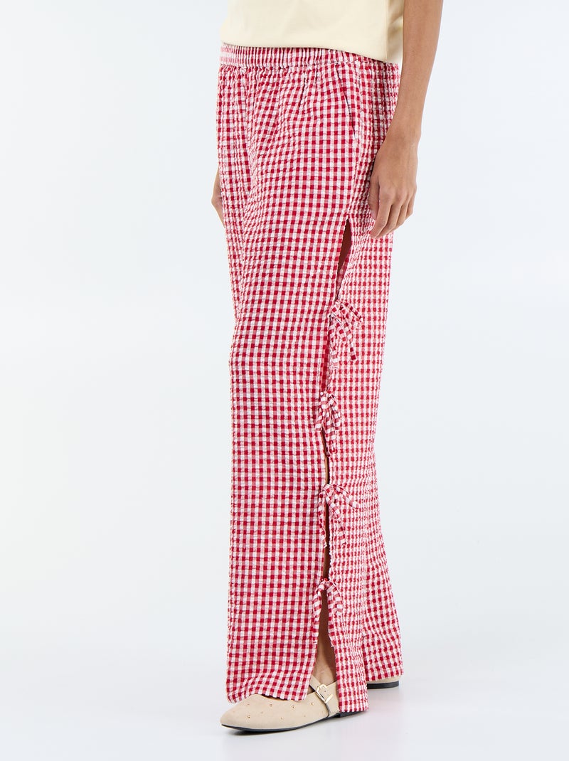 Gingham Check Wide-Leg Trousers Red - Kiabi