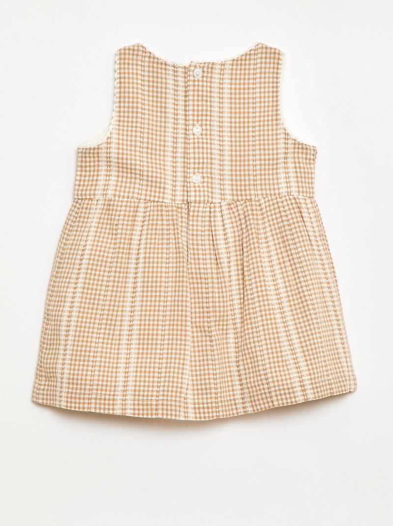 Gingham cotton gauze dress Brown - Kiabi