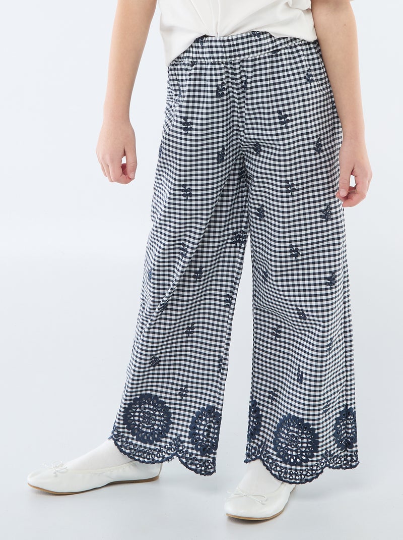 Gingham Cotton Trousers Blue - Kiabi