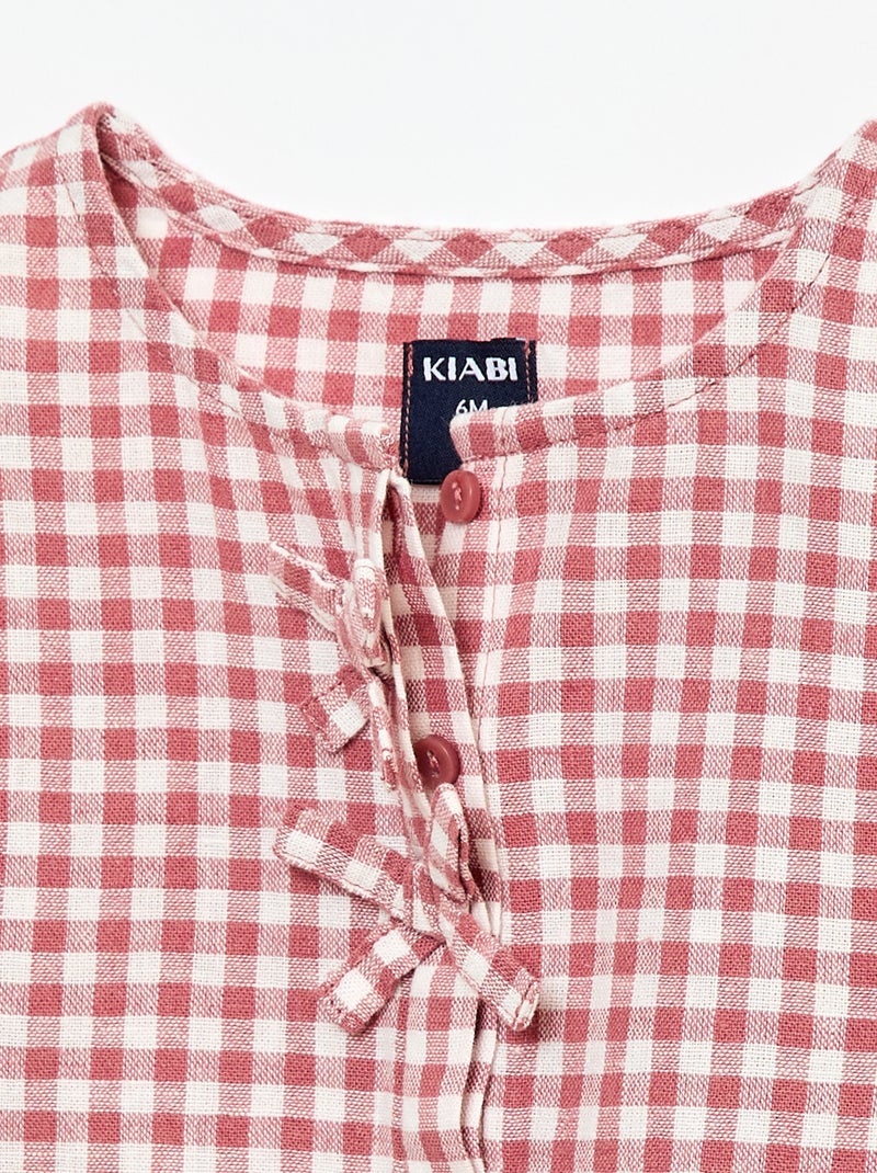 Gingham Print Blouse Pink - Kiabi