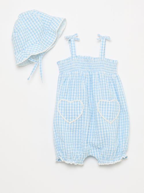 Gingham Romper + Bucket Hat Set - 2 pieces - Kiabi