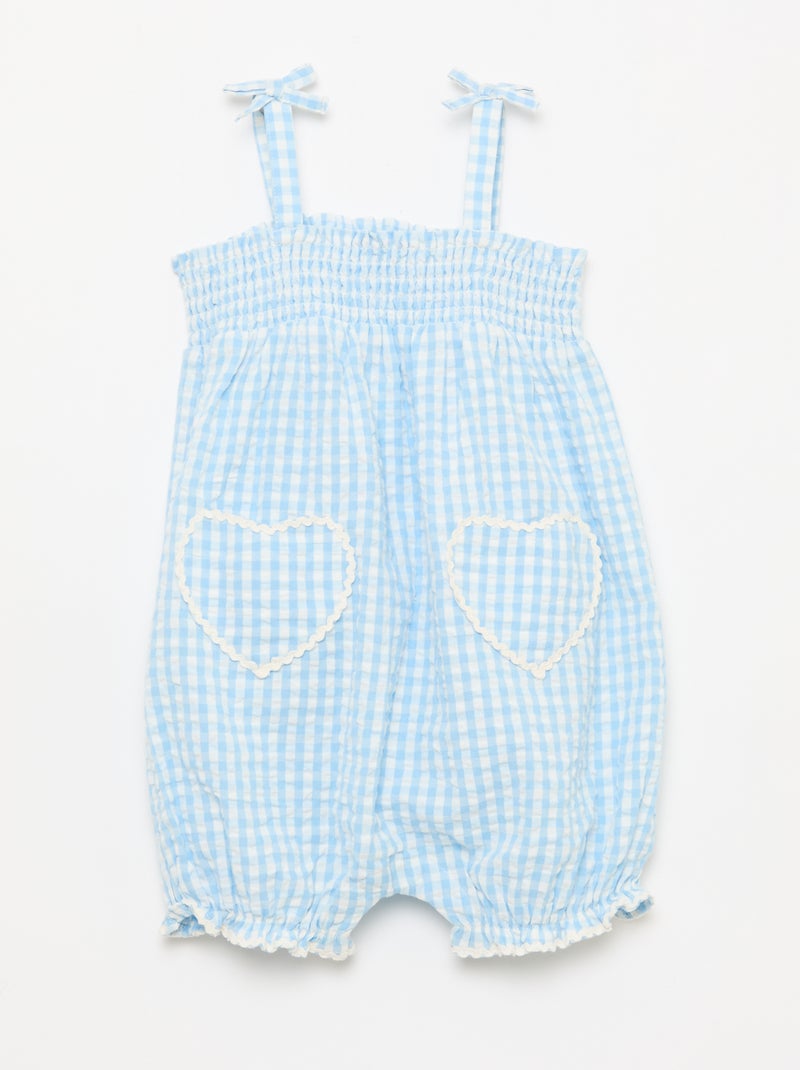 Gingham Romper + Bucket Hat Set - 2 pieces White - Kiabi