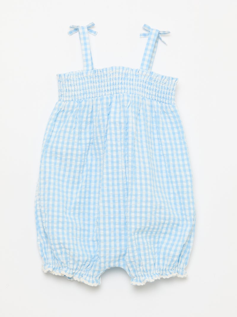 Gingham Romper + Bucket Hat Set - 2 pieces White - Kiabi