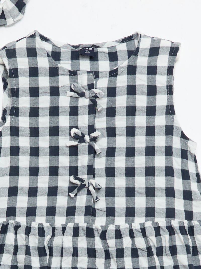 Gingham Short-Sleeve Dress with Bow + Scrunchie Blue - Kiabi