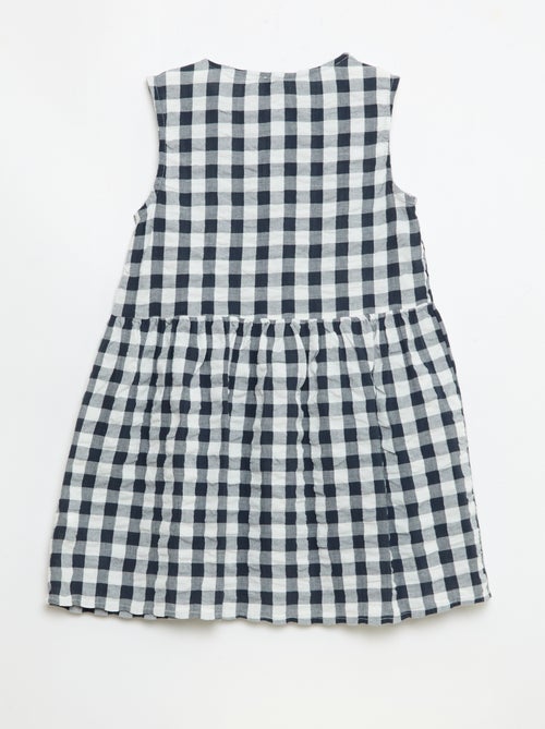 Gingham Short-Sleeve Dress with Bow + Scrunchie - Kiabi
