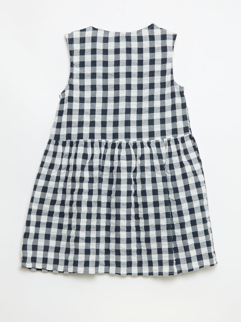 Gingham Short-Sleeve Dress with Bow + Scrunchie Blue - Kiabi