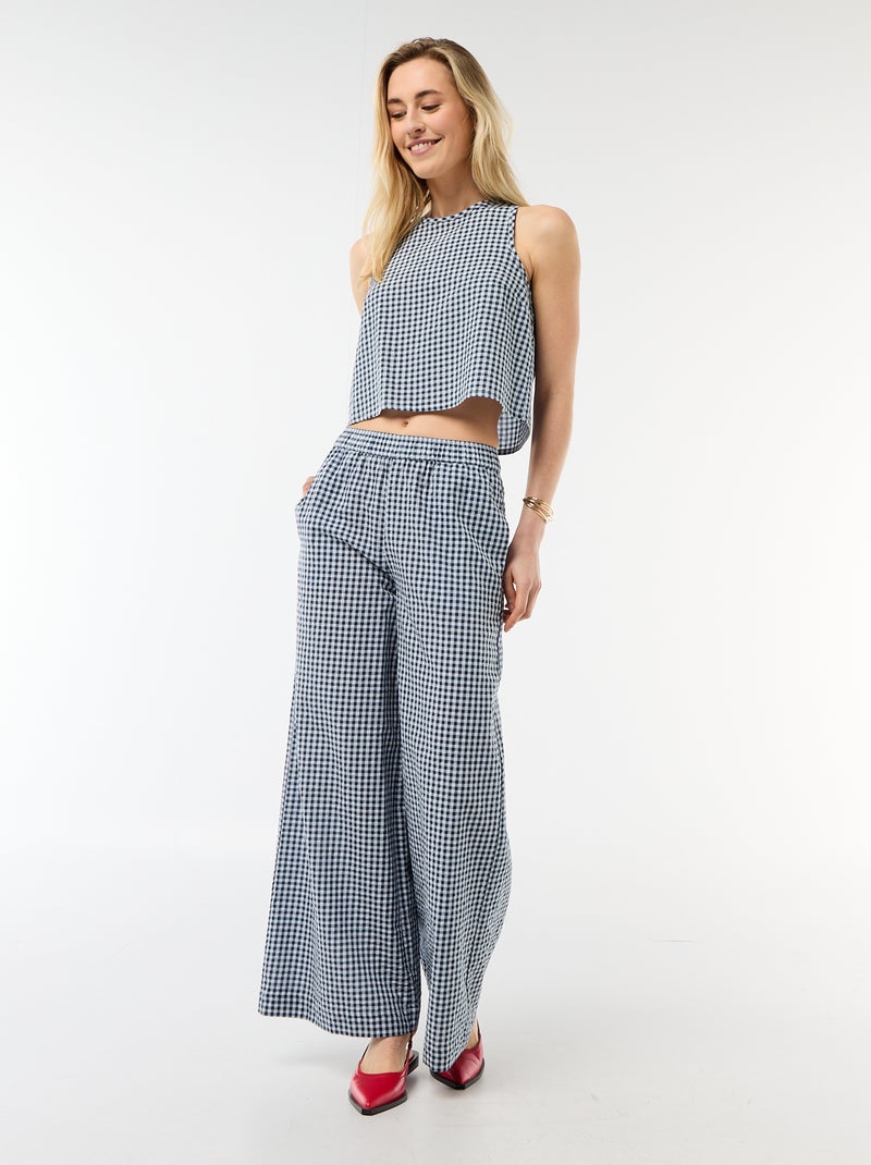 Gingham Sleeveless Top Blue - Kiabi
