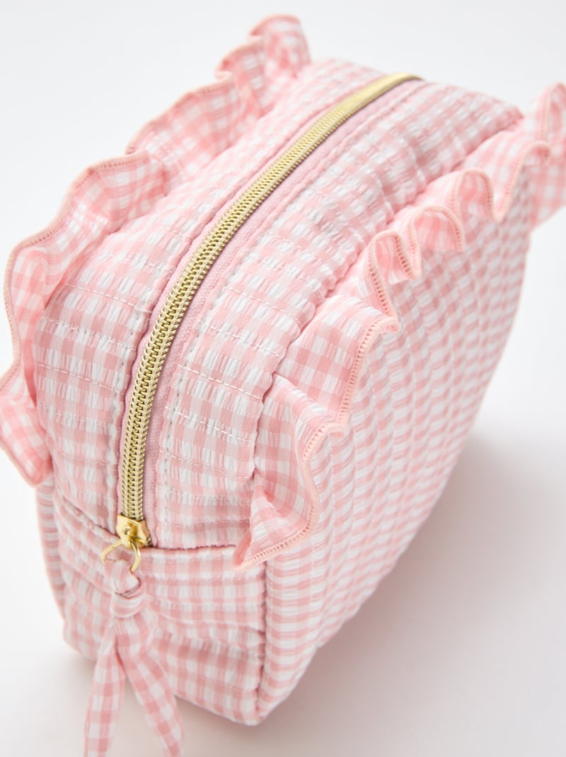 Gingham toiletry bag with ruffles Pink - Kiabi