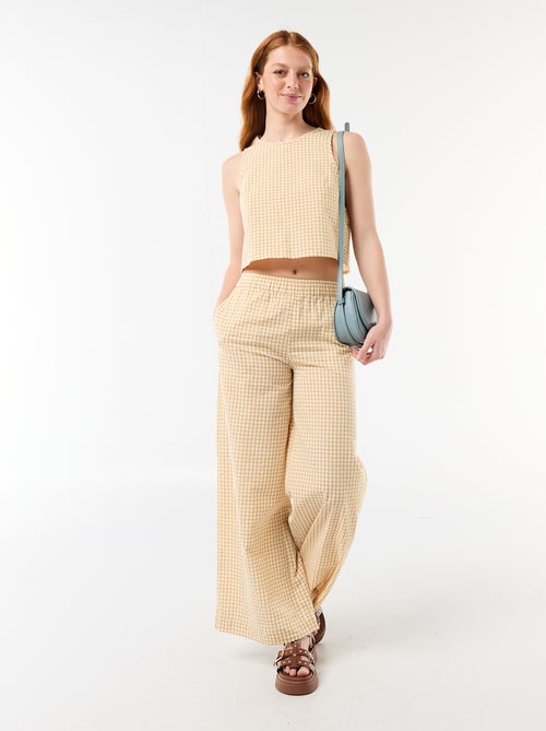 Gingham Wide-Leg Trousers - Kiabi