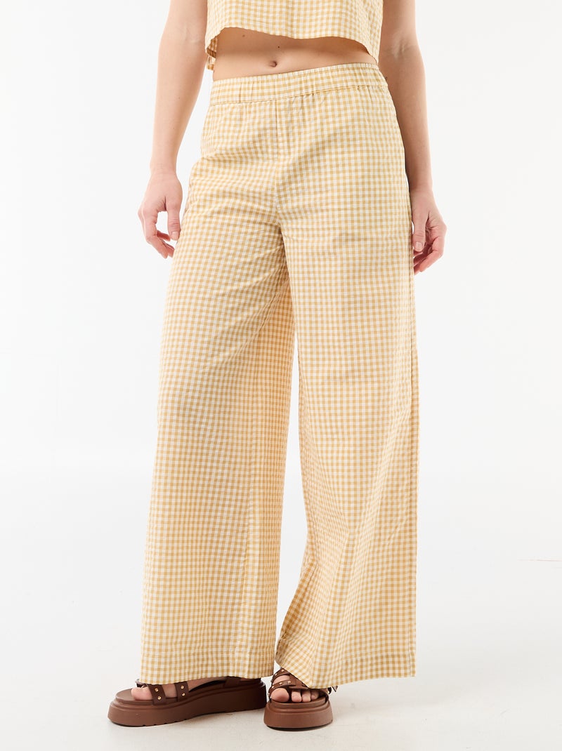 Gingham Wide-Leg Trousers Beige - Kiabi