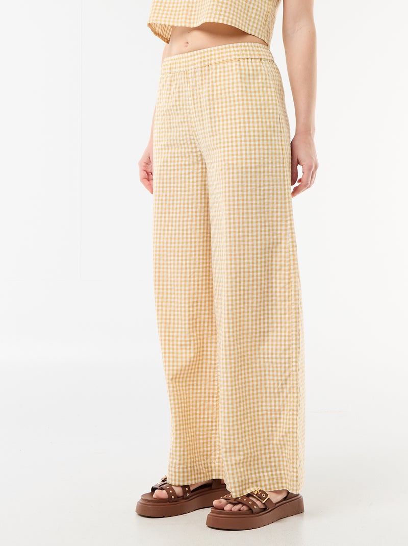 Gingham Wide-Leg Trousers Beige - Kiabi