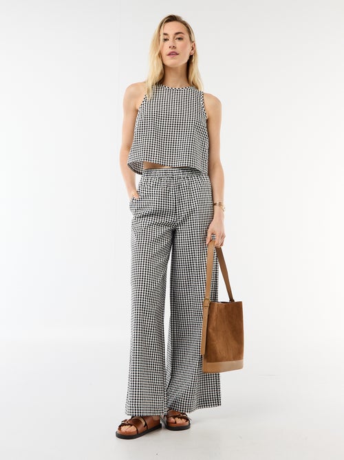Gingham Wide-Leg Trousers - Kiabi