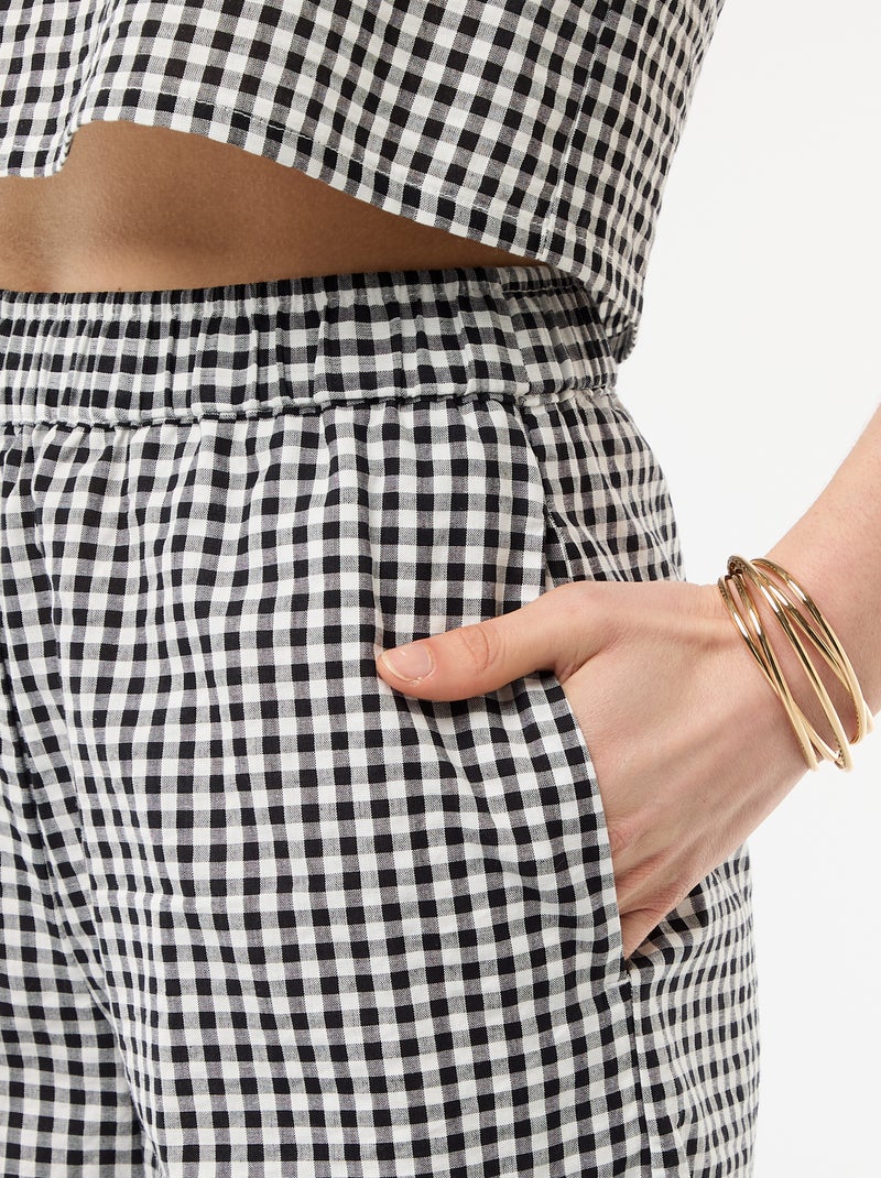 Gingham Wide-Leg Trousers Black - Kiabi