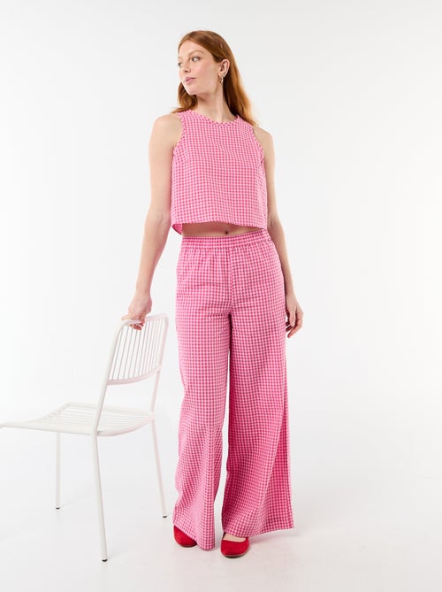 Gingham Wide-Leg Trousers - Kiabi Gingham Wide-Leg Trousers - Kiabi