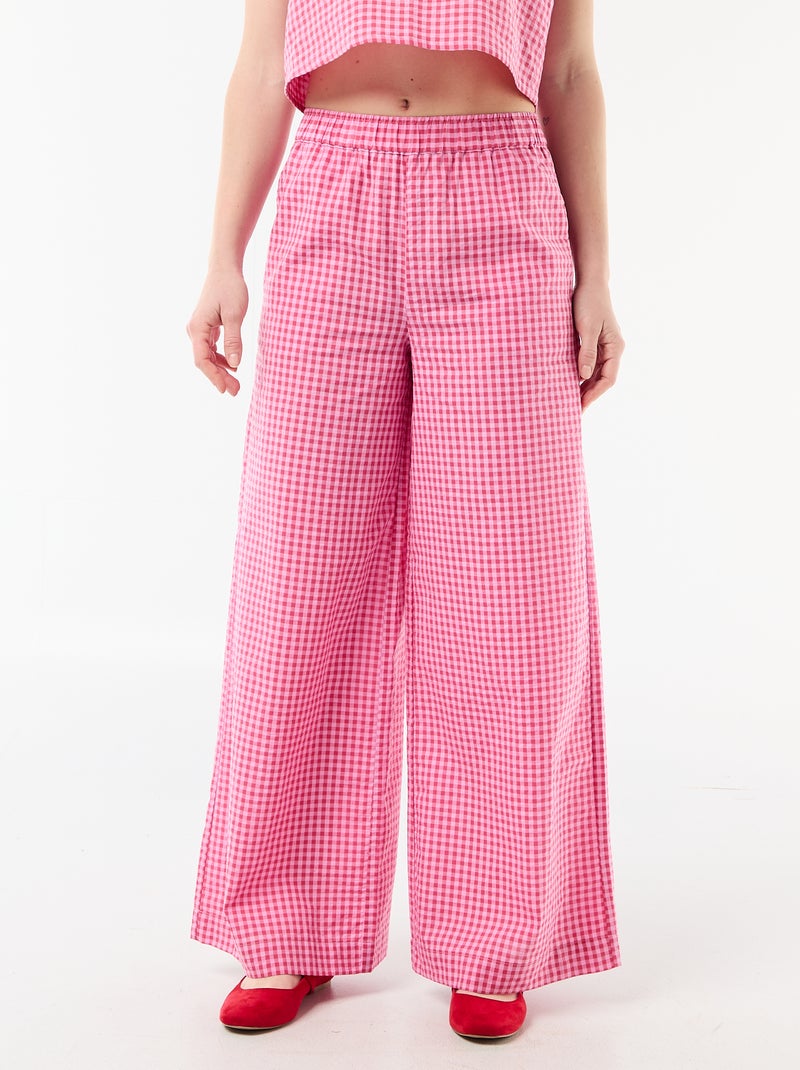 Gingham Wide-Leg Trousers Pink - Kiabi