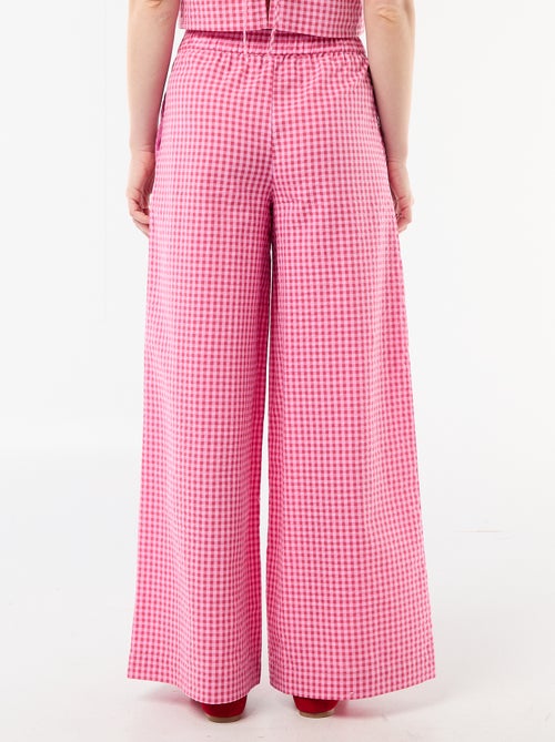 Gingham Wide-Leg Trousers - Kiabi Gingham Wide-Leg Trousers - Kiabi