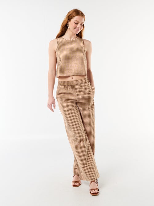 Gingham Wide-Leg Trousers - Kiabi