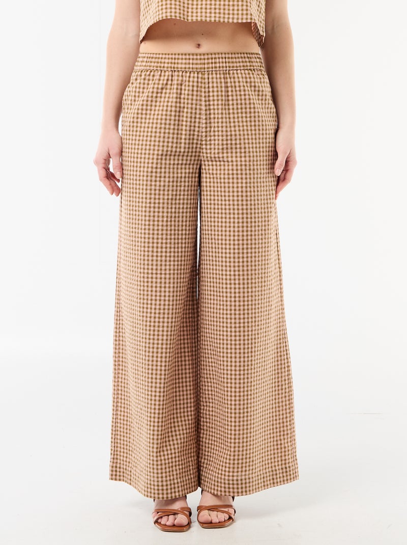Gingham Wide-Leg Trousers Pink - Kiabi