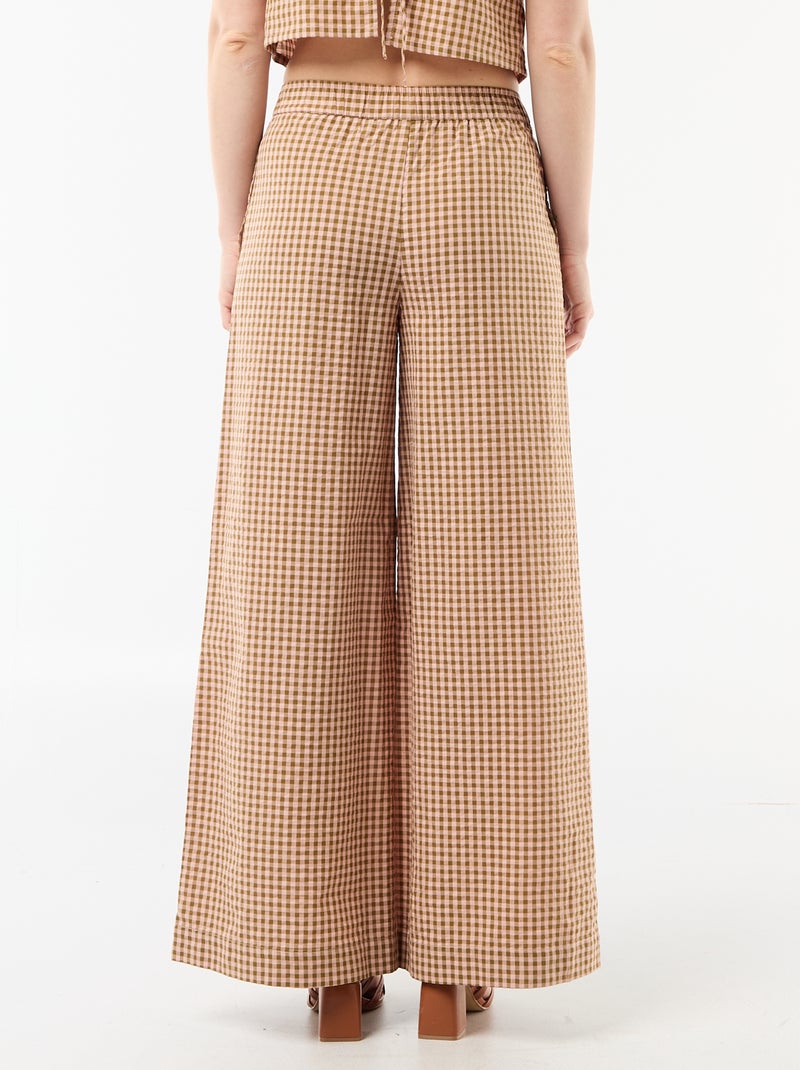 Gingham Wide-Leg Trousers Pink - Kiabi