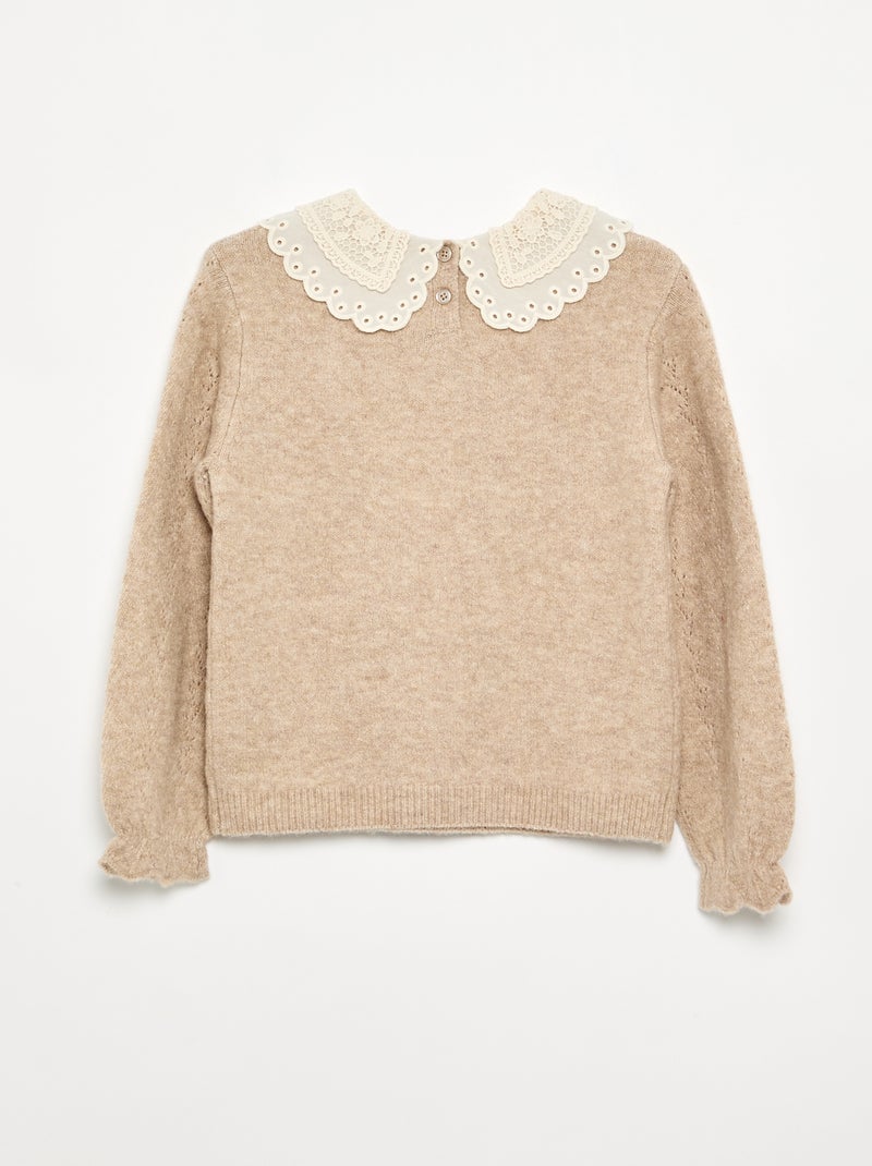 Girls' Sweater with Large Embroidered Collar Beige - Kiabi