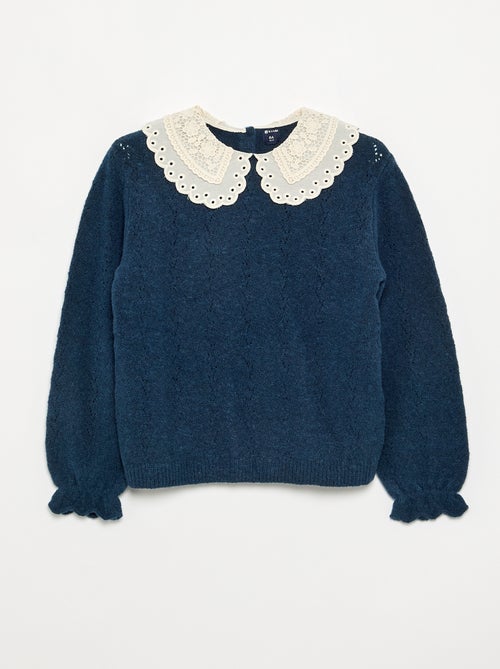 Girls' Sweater with Large Embroidered Collar - Kiabi