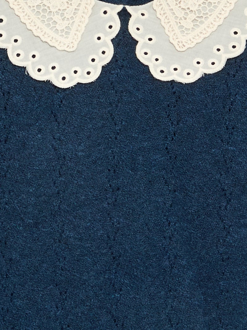 Girls' Sweater with Large Embroidered Collar Blue - Kiabi
