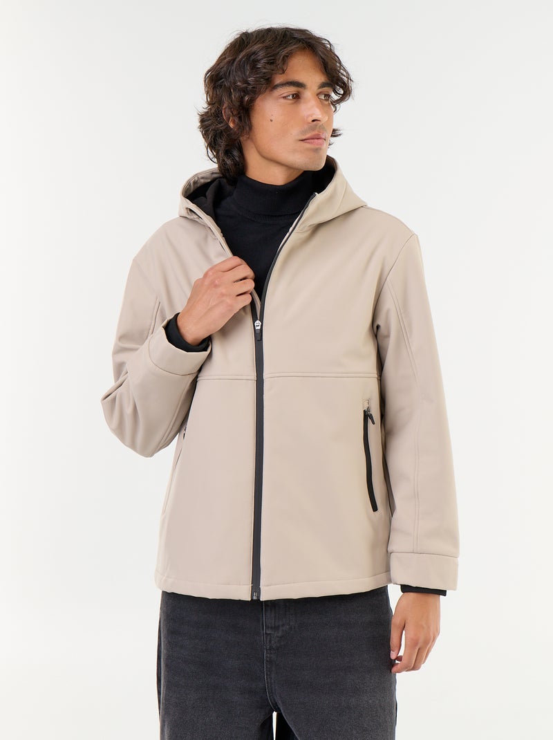 Giubbotto con cappuccio in neoprene foderato in micropile Beige - Kiabi