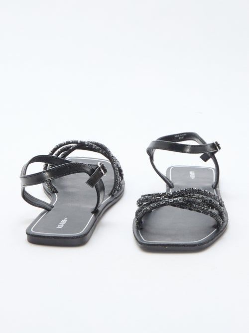 Glitter Strap Flat Sandals - Kiabi