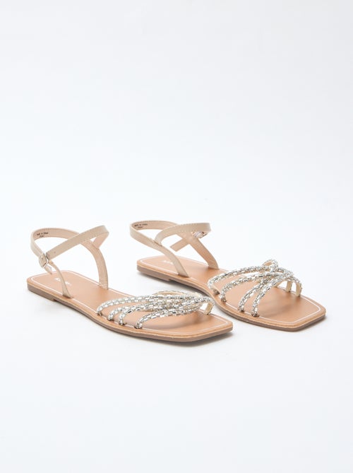 Glitter Strap Flat Sandals - Kiabi