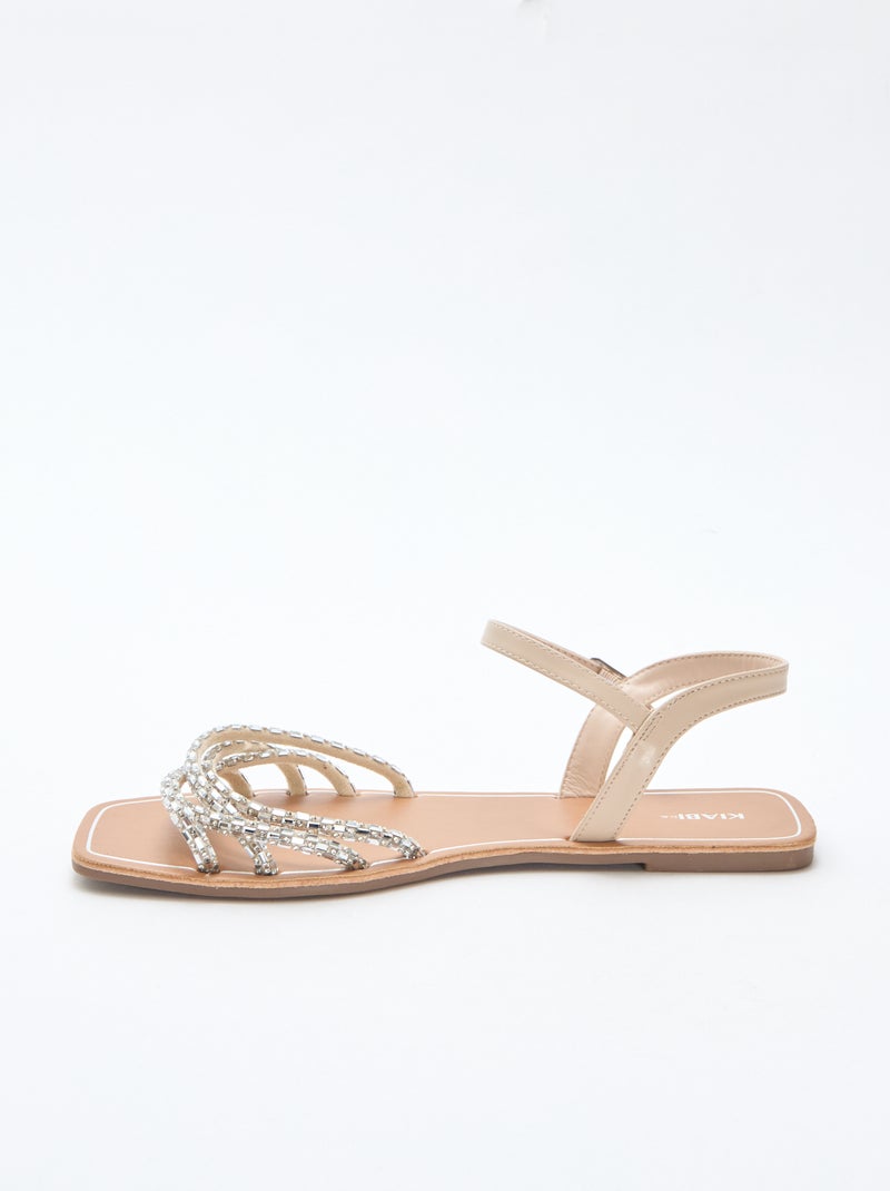 Glitter Strap Flat Sandals Grey - Kiabi