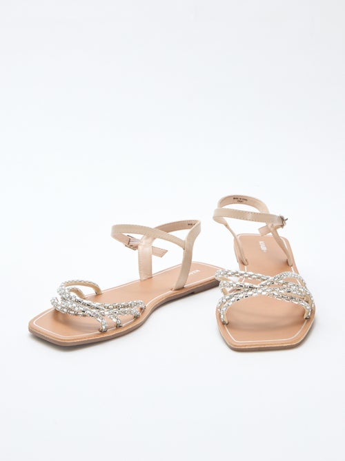 Glitter Strap Flat Sandals - Kiabi