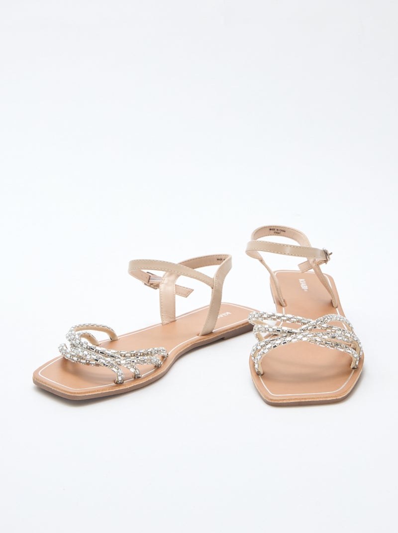 Glitter Strap Flat Sandals Grey - Kiabi