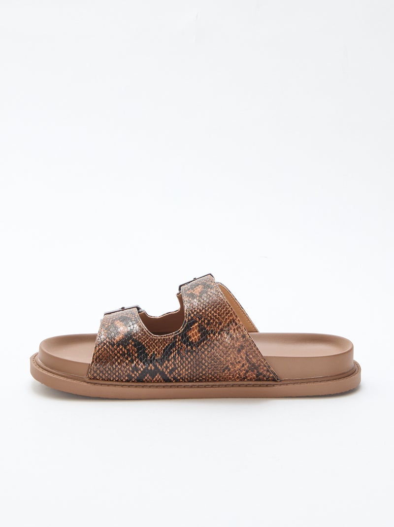 Goldene Mules mit Doppelriemen Braun - Kiabi