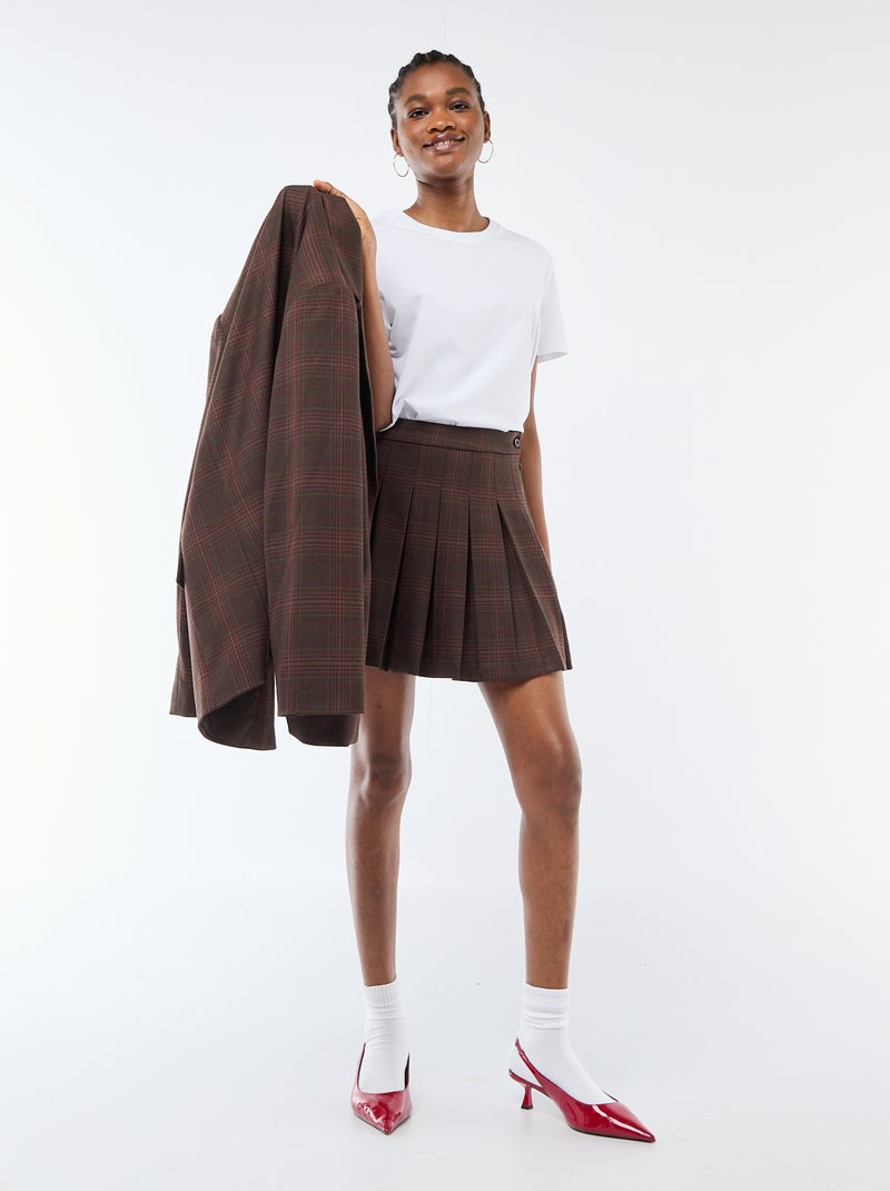 Gonna corta plissettata con zip Marrone - Kiabi