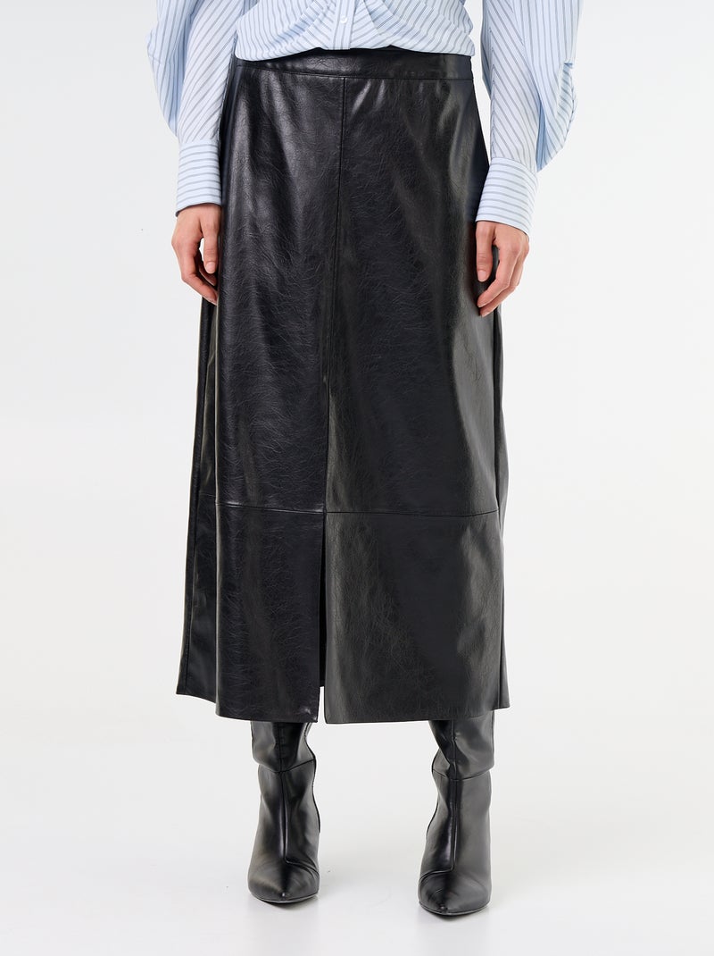 Gonna midi a taglio dritto in similpelle Nero - Kiabi